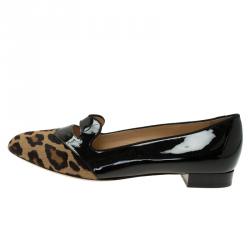 Pre Owned Charlotte Olympia Leopard Pony Hair and Patent Kiss Me Darcy Ballet Flats Size 41