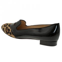 Pre Owned Charlotte Olympia Leopard Pony Hair and Patent Kiss Me Darcy Ballet Flats Size 41