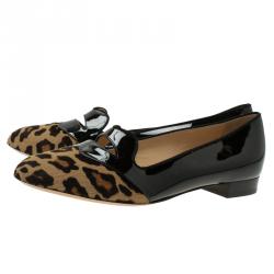 Pre Owned Charlotte Olympia Leopard Pony Hair and Patent Kiss Me Darcy Ballet Flats Size 41