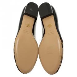 Pre Owned Charlotte Olympia Leopard Pony Hair and Patent Kiss Me Darcy Ballet Flats Size 41