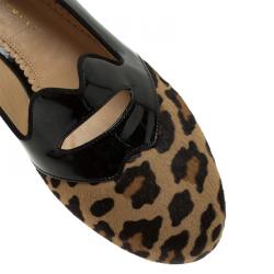 Pre Owned Charlotte Olympia Leopard Pony Hair and Patent Kiss Me Darcy Ballet Flats Size 41