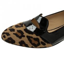 Pre Owned Charlotte Olympia Leopard Pony Hair and Patent Kiss Me Darcy Ballet Flats Size 41