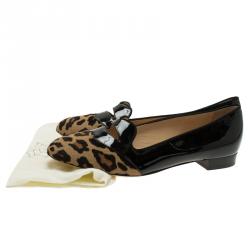 Pre Owned Charlotte Olympia Leopard Pony Hair and Patent Kiss Me Darcy Ballet Flats Size 41