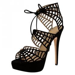 Charlotte Olympia Black Suede Caught in Charlotte’s Web Platform Sandals Size 38