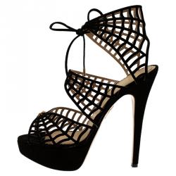 Charlotte Olympia Black Suede Caught in Charlotte’s Web Platform Sandals Size 38