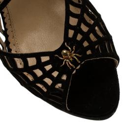 Charlotte Olympia Black Suede Caught in Charlotte’s Web Platform Sandals Size 38