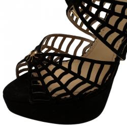 Charlotte Olympia Black Suede Caught in Charlotte’s Web Platform Sandals Size 38