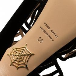 Charlotte Olympia Black Suede Caught in Charlotte’s Web Platform Sandals Size 38