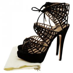 Charlotte Olympia Black Suede Caught in Charlotte’s Web Platform Sandals Size 38