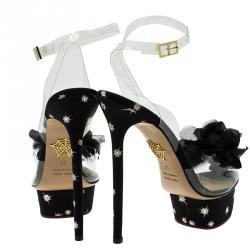 Charlotte Olympia Black Satin and PVC Marylin Slingback Platform Sandals Size 37 