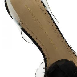 Charlotte Olympia Black Satin and PVC Marylin Slingback Platform Sandals Size 37 