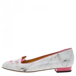 Pre Owned Charlotte Olympia Marble Kitty Flats Size 38