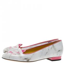 Pre Owned Charlotte Olympia Marble Kitty Flats Size 38