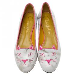 Pre Owned Charlotte Olympia Marble Kitty Flats Size 38