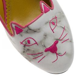 Pre Owned Charlotte Olympia Marble Kitty Flats Size 38