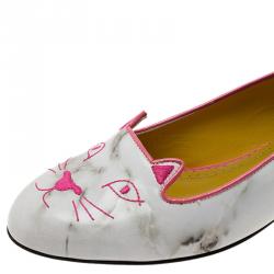 Pre Owned Charlotte Olympia Marble Kitty Flats Size 38