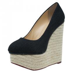 مملوكة مسبقًا صندل شارلوت أوليمبيا كانفاس أسود نعل روكي إسبادريل مقاس 39.5