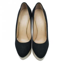 مملوكة مسبقًا صندل شارلوت أوليمبيا كانفاس أسود نعل روكي إسبادريل مقاس 39.5