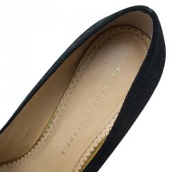 مملوكة مسبقًا صندل شارلوت أوليمبيا كانفاس أسود نعل روكي إسبادريل مقاس 39.5