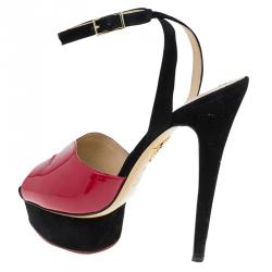 Pre Owned Charlotte Olympia Red Patent Kiss Me Ankle Strap Platform Sandals Size 39.5
