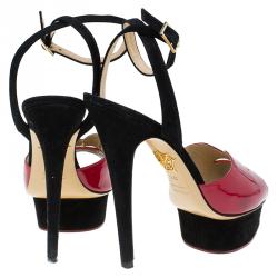 Pre Owned Charlotte Olympia Red Patent Kiss Me Ankle Strap Platform Sandals Size 39.5