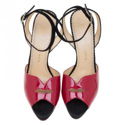 Pre Owned Charlotte Olympia Red Patent Kiss Me Ankle Strap Platform Sandals Size 39.5