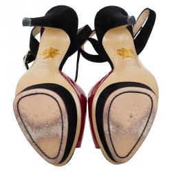 Pre Owned Charlotte Olympia Red Patent Kiss Me Ankle Strap Platform Sandals Size 39.5