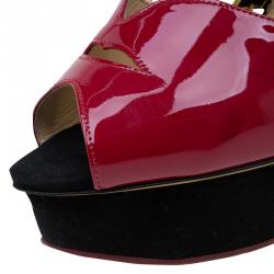 Pre Owned Charlotte Olympia Red Patent Kiss Me Ankle Strap Platform Sandals Size 39.5