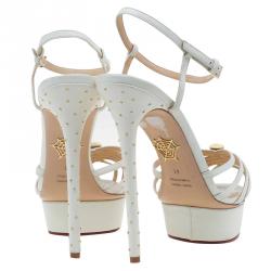 Charlotte Olympia Cream Studded Leather Ankle Strap Platform Sandals Size 41