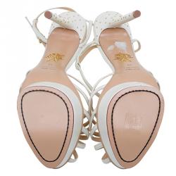 Charlotte Olympia Cream Studded Leather Ankle Strap Platform Sandals Size 41