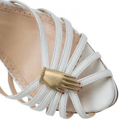 Charlotte Olympia Cream Studded Leather Ankle Strap Platform Sandals Size 41