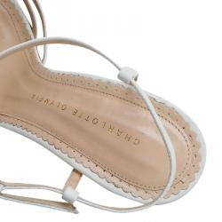 Charlotte Olympia Cream Studded Leather Ankle Strap Platform Sandals Size 41