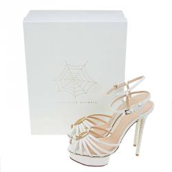 Charlotte Olympia Cream Studded Leather Ankle Strap Platform Sandals Size 41