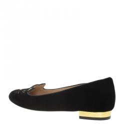 مملوكة مسبقًا حذاء فلات شارلوت اوليمبيا كيتي قطيفة أسود مقاس 36