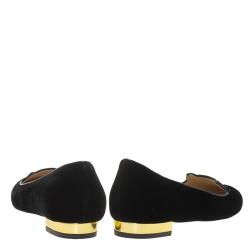 مملوكة مسبقًا حذاء فلات شارلوت اوليمبيا كيتي قطيفة أسود مقاس 36