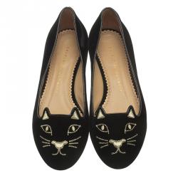 مملوكة مسبقًا حذاء فلات شارلوت اوليمبيا كيتي قطيفة أسود مقاس 36