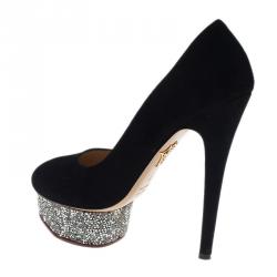 Pre Owned Charlotte Olympia Black Suede Dolly Platform Pumps Size 37