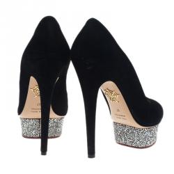 Pre Owned Charlotte Olympia Black Suede Dolly Platform Pumps Size 37
