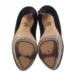 Pre Owned Charlotte Olympia Black Suede Dolly Platform Pumps Size 37