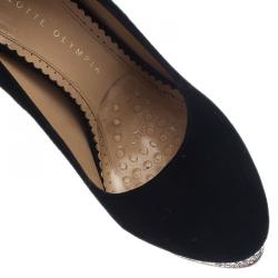 Pre Owned Charlotte Olympia Black Suede Dolly Platform Pumps Size 37