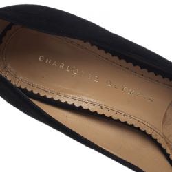 Pre Owned Charlotte Olympia Black Suede Dolly Platform Pumps Size 37