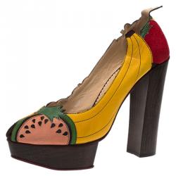 Charlotte Olympia Multicolor Leather Tutti Fruity Platform Pumps Size 39