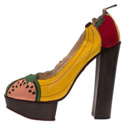 Charlotte Olympia Multicolor Leather Tutti Fruity Platform Pumps Size 39