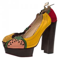 Charlotte Olympia Multicolor Leather Tutti Fruity Platform Pumps Size 39