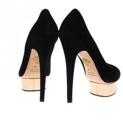 Pre Owned Charlotte Olympia Black Suede Dolly Platform Pumps Size 39