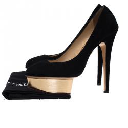 Pre Owned Charlotte Olympia Black Suede Dolly Platform Pumps Size 39