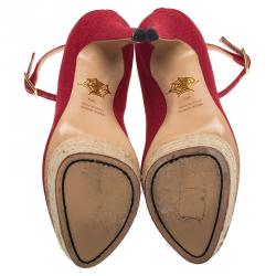 Pre Owned Charlotte Olympia Red Canvas Dolores Ankle Strap Platform Pumps Size 39