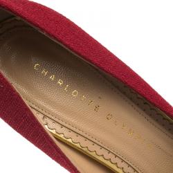 Pre Owned Charlotte Olympia Red Canvas Dolores Ankle Strap Platform Pumps Size 39