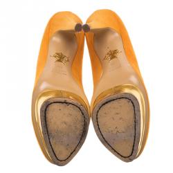 Pre Owned حذاء كعب عالى شارلوت اوليمبيا دوللي مزخرف نعل سميك سويدي أصفر مقاس 39