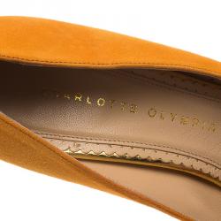 Pre Owned حذاء كعب عالى شارلوت اوليمبيا دوللي مزخرف نعل سميك سويدي أصفر مقاس 39